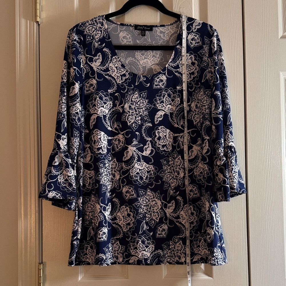 Slinky Brand Navy & White Floral Top – Size L - Picture 4 of 7